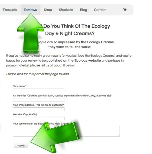 Review submitted on the Review Page of the Ecology website